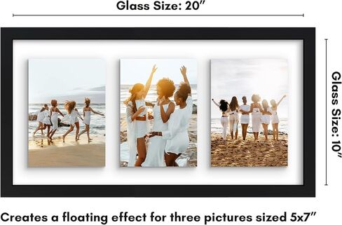 Americanflat 10x14 Collage Frame in Black - Use as Two 5x7 Picture Frames with Floating Effect or One 10x14 Picture Frame - Slim Molding Photo Frame with Engineered Wood and Shatter-Resistant Glass in Saudi Arabia