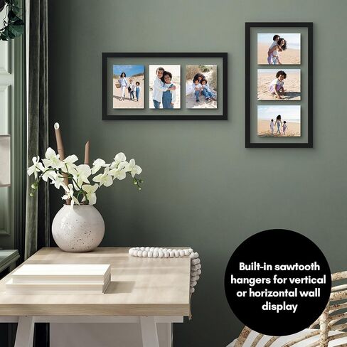 Americanflat 10x14 Collage Frame in Black - Use as Two 5x7 Picture Frames with Floating Effect or One 10x14 Picture Frame - Slim Molding Photo Frame with Engineered Wood and Shatter-Resistant Glass in Saudi Arabia
