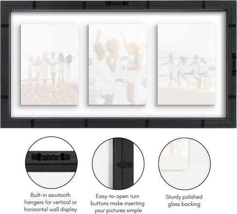Americanflat 10x14 Collage Frame in Black - Use as Two 5x7 Picture Frames with Floating Effect or One 10x14 Picture Frame - Slim Molding Photo Frame with Engineered Wood and Shatter-Resistant Glass in Saudi Arabia