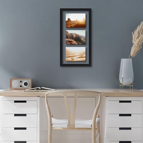 Americanflat 10x14 Collage Frame in Black - Use as Two 5x7 Picture Frames with Floating Effect or One 10x14 Picture Frame - Slim Molding Photo Frame with Engineered Wood and Shatter-Resistant Glass in Saudi Arabia