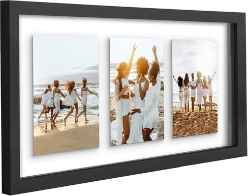 Americanflat 10x14 Collage Frame in Black - Use as Two 5x7 Picture Frames with Floating Effect or One 10x14 Picture Frame - Slim Molding Photo Frame with Engineered Wood and Shatter-Resistant Glass in Saudi Arabia