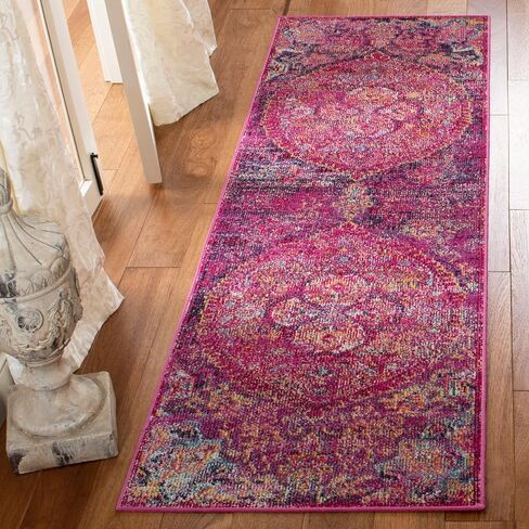 SAFAVIEH Crystal Collection Accent Rug - 2'2" x 5', Fuchsia & Purple, Medallion Distressed Design, Non-Shedding & Easy Care, Ideal for High Traffic Areas in Entryway, Living Room, Bedroom (CRS512S) in Saudi Arabia