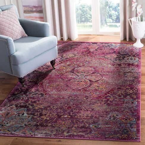 SAFAVIEH Crystal Collection Accent Rug - 2'2" x 5', Fuchsia & Purple, Medallion Distressed Design, Non-Shedding & Easy Care, Ideal for High Traffic Areas in Entryway, Living Room, Bedroom (CRS512S) in Saudi Arabia