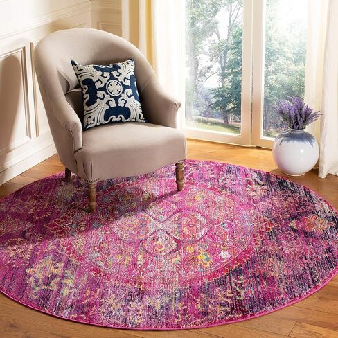 SAFAVIEH Crystal Collection Accent Rug - 2'2" x 5', Fuchsia & Purple, Medallion Distressed Design, Non-Shedding & Easy Care, Ideal for High Traffic Areas in Entryway, Living Room, Bedroom (CRS512S) in Saudi Arabia
