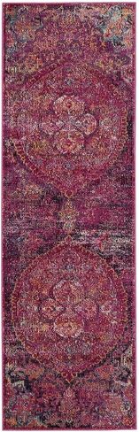 SAFAVIEH Crystal Collection Accent Rug - 2'2" x 5', Fuchsia & Purple, Medallion Distressed Design, Non-Shedding & Easy Care, Ideal for High Traffic Areas in Entryway, Living Room, Bedroom (CRS512S) in Saudi Arabia