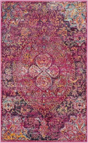 SAFAVIEH Crystal Collection Accent Rug - 2'2" x 5', Fuchsia & Purple, Medallion Distressed Design, Non-Shedding & Easy Care, Ideal for High Traffic Areas in Entryway, Living Room, Bedroom (CRS512S) in Saudi Arabia