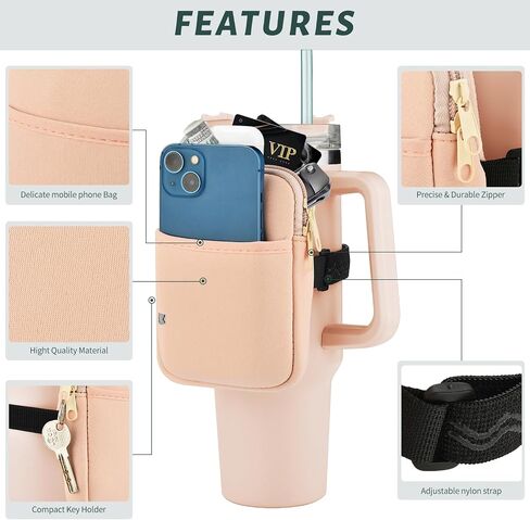 Water Bottle Pouch For Stanley Quencher Adventure 40oz & Stanley IceFlow 20oz 30oz,tumbler pouch with Pocket, for Cards, Keys, Wallet, Earphone,Compact, Versatile, SBB-00102 in Saudi Arabia