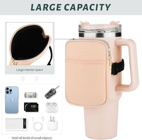 Water Bottle Pouch For Stanley Quencher Adventure 40oz & Stanley IceFlow 20oz 30oz,tumbler pouch with Pocket, for Cards, Keys, Wallet, Earphone,Compact, Versatile, SBB-00102 in Saudi Arabia