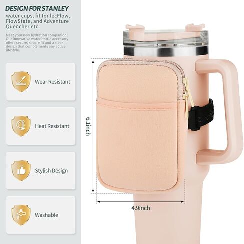 Water Bottle Pouch For Stanley Quencher Adventure 40oz & Stanley IceFlow 20oz 30oz,tumbler pouch with Pocket, for Cards, Keys, Wallet, Earphone,Compact, Versatile, SBB-00102 in Saudi Arabia
