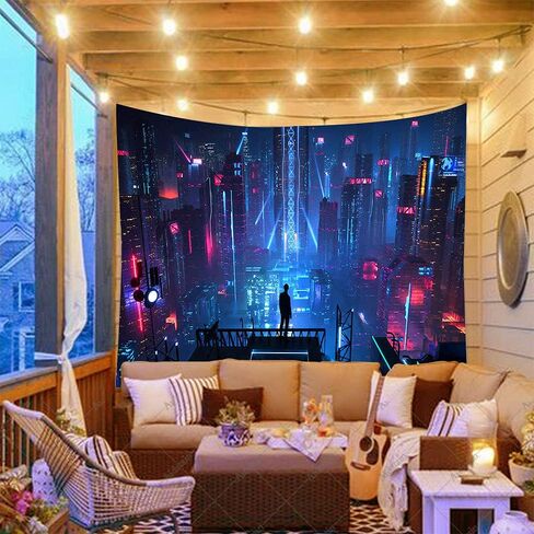 Aidatain Punk Cityscape نسيج ناطحات السحاب Skyline 3D Urben Building Neon Lights Night Wall شنقا المفروشات الفانيلا حجم كبير 80 "60" لغرفة النوم وغرفة المعيشة GTWHAT102 in Kuwait
