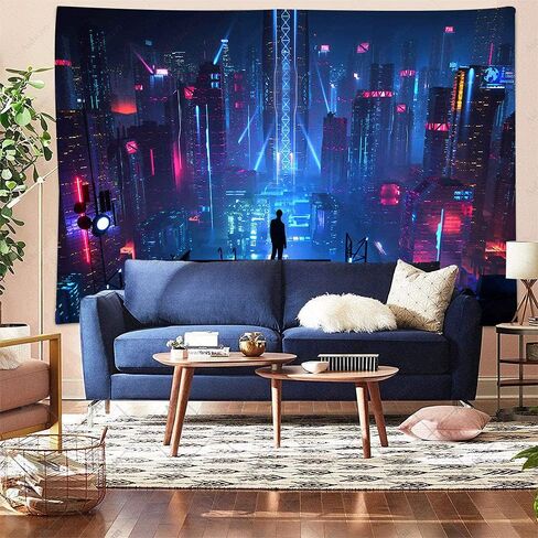 Aidatain Punk Cityscape نسيج ناطحات السحاب Skyline 3D Urben Building Neon Lights Night Wall شنقا المفروشات الفانيلا حجم كبير 80 "60" لغرفة النوم وغرفة المعيشة GTWHAT102 in Kuwait