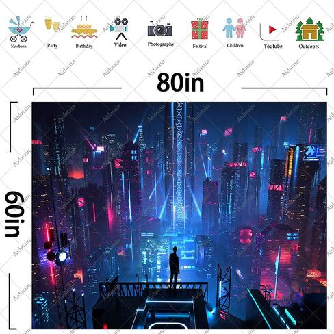 Aidatain Punk Cityscape نسيج ناطحات السحاب Skyline 3D Urben Building Neon Lights Night Wall شنقا المفروشات الفانيلا حجم كبير 80 "60" لغرفة النوم وغرفة المعيشة GTWHAT102 in Kuwait