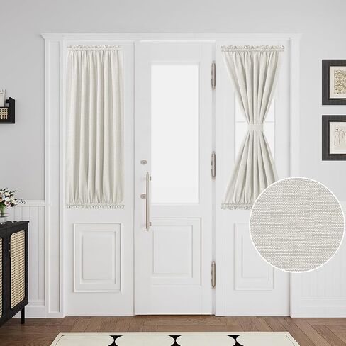 Turquoize Door Curtain Thick Linen Door Curtains for Door Window Curtain French Door Curtain with Tieback Sidelight Door Privacy Panels for Window/Living Room/Doorways, 1 Panel, 25W by 40L, Aqua Gray in Saudi Arabia