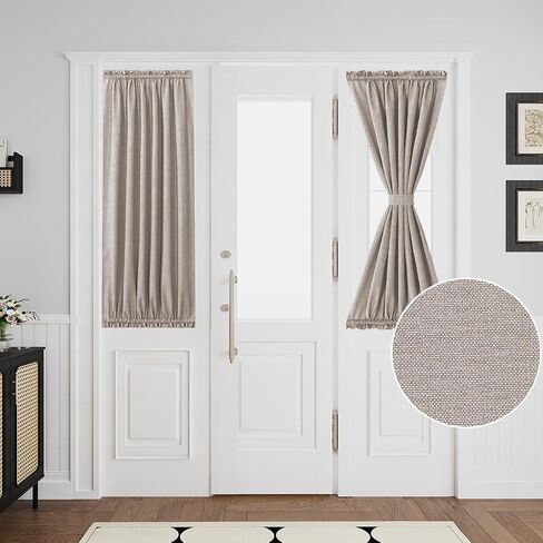 Turquoize Door Curtain Thick Linen Door Curtains for Door Window Curtain French Door Curtain with Tieback Sidelight Door Privacy Panels for Window/Living Room/Doorways, 1 Panel, 25W by 40L, Aqua Gray in Saudi Arabia