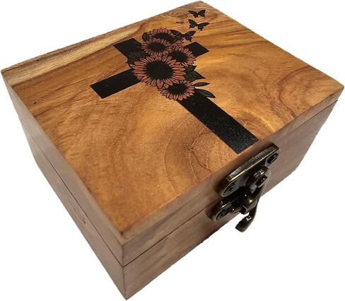 صندوق مسبحة صلاة صليب عباد الشمس | تذكار مجوهرات المناولة الأولى لخرز المسبحة والمجوهرات الصغيرة والتذكارات. حامل صندوق المسبحة، صندوق تذكار روماني، صندوق صلاة مزخرف (3.75 × 3 × 2 بوصة 3SRBP) in Kuwait