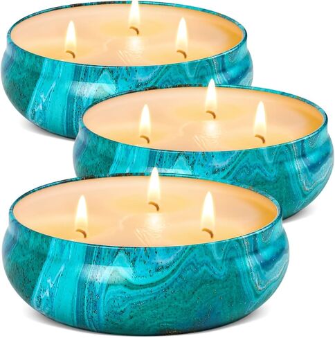 Citronella Candles Outdoor, 3x14oz Large Citronella Candle Set for Home Patio Garden Balcony, 240hrs Long Burn Time 3 Wicks Lemongrass Candle Indoor, Summer Housewarming Gift in Saudi Arabia