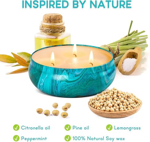 Citronella Candles Outdoor, 3x14oz Large Citronella Candle Set for Home Patio Garden Balcony, 240hrs Long Burn Time 3 Wicks Lemongrass Candle Indoor, Summer Housewarming Gift in Saudi Arabia