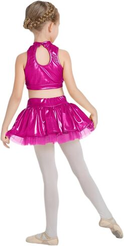 IBAKOM Girls Sequins Dance Outfits Halter Metallic Crop Top Camisole Tutu Skirt Hip Hop Clothes Kids Jazz Dance Costume in Saudi Arabia