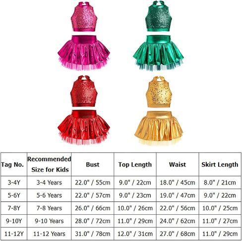 IBAKOM Girls Sequins Dance Outfits Halter Metallic Crop Top Camisole Tutu Skirt Hip Hop Clothes Kids Jazz Dance Costume in Saudi Arabia