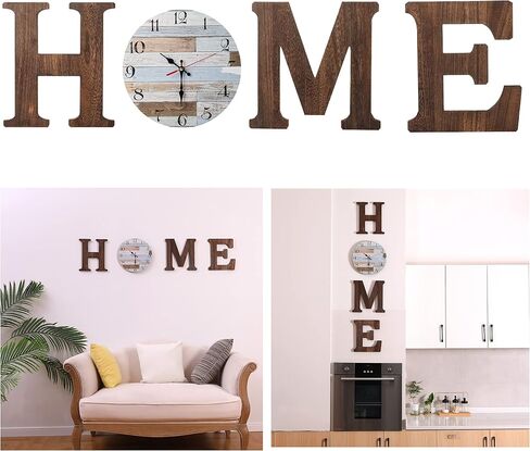 Rustic Home Sign with Wall Clock - Wood Letters for Wall Decor - Wooden Wall Clock Silent Non-Ticking - Home Decor for Living Room, Entry Way, Bedroom, Farmhouse Kitchen, Home Decor, Housewarming Gift in Saudi Arabia