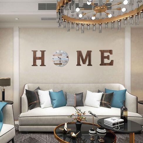 Rustic Home Sign with Wall Clock - Wood Letters for Wall Decor - Wooden Wall Clock Silent Non-Ticking - Home Decor for Living Room, Entry Way, Bedroom, Farmhouse Kitchen, Home Decor, Housewarming Gift in Saudi Arabia