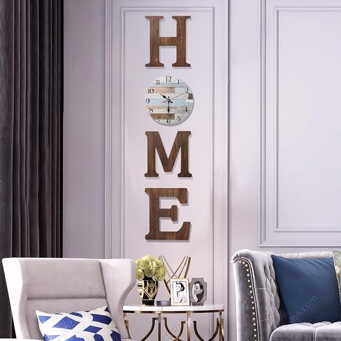 Rustic Home Sign with Wall Clock - Wood Letters for Wall Decor - Wooden Wall Clock Silent Non-Ticking - Home Decor for Living Room, Entry Way, Bedroom, Farmhouse Kitchen, Home Decor, Housewarming Gift in Saudi Arabia