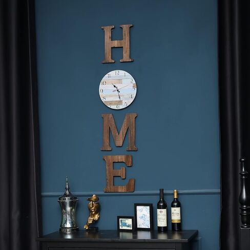 Rustic Home Sign with Wall Clock - Wood Letters for Wall Decor - Wooden Wall Clock Silent Non-Ticking - Home Decor for Living Room, Entry Way, Bedroom, Farmhouse Kitchen, Home Decor, Housewarming Gift in Saudi Arabia