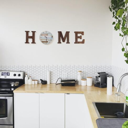 Rustic Home Sign with Wall Clock - Wood Letters for Wall Decor - Wooden Wall Clock Silent Non-Ticking - Home Decor for Living Room, Entry Way, Bedroom, Farmhouse Kitchen, Home Decor, Housewarming Gift in Saudi Arabia