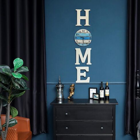 Rustic Home Sign with Wall Clock - Wood Letters for Wall Decor - Wooden Wall Clock Silent Non-Ticking - Home Decor for Living Room, Entry Way, Bedroom, Farmhouse Kitchen, Home Decor, Housewarming Gift in Saudi Arabia