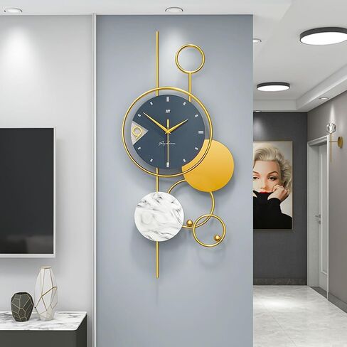 Modern Decorative Wall Clocks Battery Operated Big Metal Wall Clocks for Dining Room Office Bedroom Living Room Decor Wall Clocks Silent Light Luxury Gift (Size:30.7inx15in), Gold in Saudi Arabia