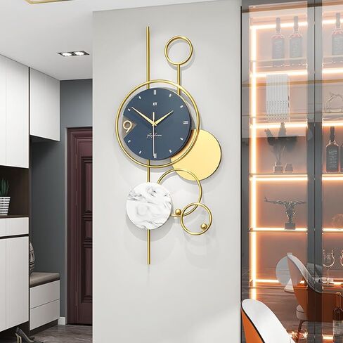 Modern Decorative Wall Clocks Battery Operated Big Metal Wall Clocks for Dining Room Office Bedroom Living Room Decor Wall Clocks Silent Light Luxury Gift (Size:30.7inx15in), Gold in Saudi Arabia