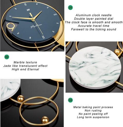 Modern Decorative Wall Clocks Battery Operated Big Metal Wall Clocks for Dining Room Office Bedroom Living Room Decor Wall Clocks Silent Light Luxury Gift (Size:30.7inx15in), Gold in Saudi Arabia