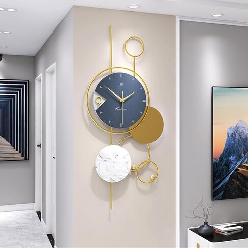 Modern Decorative Wall Clocks Battery Operated Big Metal Wall Clocks for Dining Room Office Bedroom Living Room Decor Wall Clocks Silent Light Luxury Gift (Size:30.7inx15in), Gold in Saudi Arabia