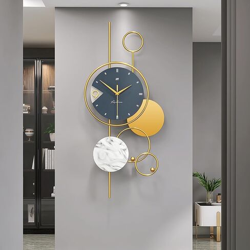 Modern Decorative Wall Clocks Battery Operated Big Metal Wall Clocks for Dining Room Office Bedroom Living Room Decor Wall Clocks Silent Light Luxury Gift (Size:30.7inx15in), Gold in Saudi Arabia