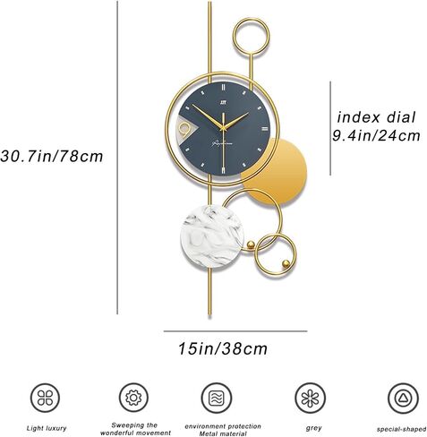 Modern Decorative Wall Clocks Battery Operated Big Metal Wall Clocks for Dining Room Office Bedroom Living Room Decor Wall Clocks Silent Light Luxury Gift (Size:30.7inx15in), Gold in Saudi Arabia
