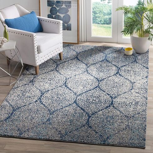 سجادة SAFAVIEH Madison Collection - 2'3" x 8'، كحلي وفضي، تصميم Glam Ogee Trellis المتعثر، لا يتساقط ويسهل العناية به، مثالي للمناطق ذات الحركة العالية في غرفة المعيشة وغرفة النوم (MAD604G) in Saudi Arabia