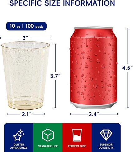 100 Pack 10 oz Gold Glitter Plastic Party Cups, Disposable Plastic Cups Tumblers, Gold Plastic Drinking Cups with Glitter Perfect for Wedding, Thanksgiving Day, Christmas Halloween Party Cups in Saudi Arabia