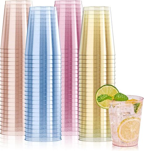 100 Pack 10 oz Gold Glitter Plastic Party Cups, Disposable Plastic Cups Tumblers, Gold Plastic Drinking Cups with Glitter Perfect for Wedding, Thanksgiving Day, Christmas Halloween Party Cups in Saudi Arabia