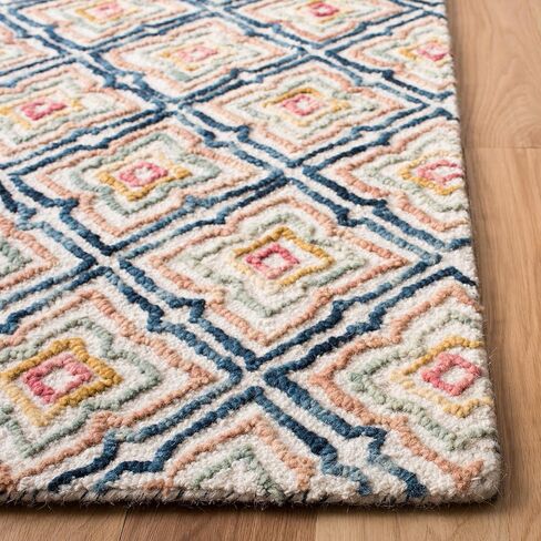 SAFAVIEH Trace Collection Area Rug - 8' x 10', Ivory & Navy, Handmade Wool, Ideal for High Traffic Areas in Living Room, Bedroom (TRC512A) in Saudi Arabia