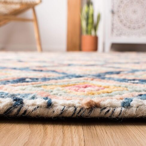 SAFAVIEH Trace Collection Area Rug - 8' x 10', Ivory & Navy, Handmade Wool, Ideal for High Traffic Areas in Living Room, Bedroom (TRC512A) in Saudi Arabia