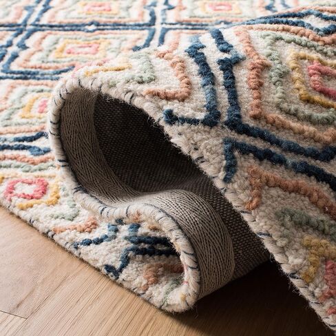 SAFAVIEH Trace Collection Area Rug - 8' x 10', Ivory & Navy, Handmade Wool, Ideal for High Traffic Areas in Living Room, Bedroom (TRC512A) in Saudi Arabia