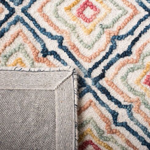 SAFAVIEH Trace Collection Area Rug - 8' x 10', Ivory & Navy, Handmade Wool, Ideal for High Traffic Areas in Living Room, Bedroom (TRC512A) in Saudi Arabia