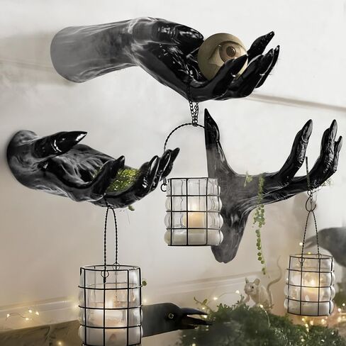 Halloween Decorations - 3 Scary Monster Hands Wall Decor - Hocus Pocus Gothic Decor Indoor Outdoor - Spooky Vintage Wall Sculpture for Home Party Bedroom Room Outside Inside (Candles Not Included) in Saudi Arabia