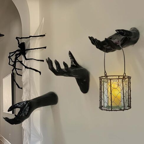 Halloween Decorations - 3 Scary Monster Hands Wall Decor - Hocus Pocus Gothic Decor Indoor Outdoor - Spooky Vintage Wall Sculpture for Home Party Bedroom Room Outside Inside (Candles Not Included) in Saudi Arabia