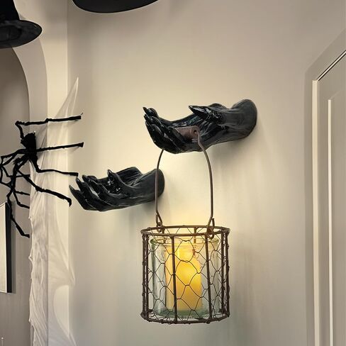 ديكورات عيد الهالوين من الكرز الشرقي - 3 أيادي وحش مخيفة ديكور جدار - ديكور قوطي Hocus Pocus داخلي وخارجي - منحوتة جدارية عتيقة مخيفة لغرفة النوم المنزلية والحفلات بالخارج من الداخل in Kuwait