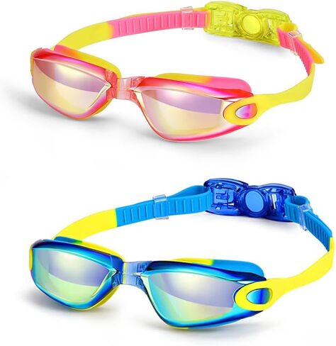 JSJM New Kids Swimming Goggles Professional High-Definition Anti-Fog Swimming Goggles Set Swimming Pool, Pink&blue, js999 in Saudi Arabia