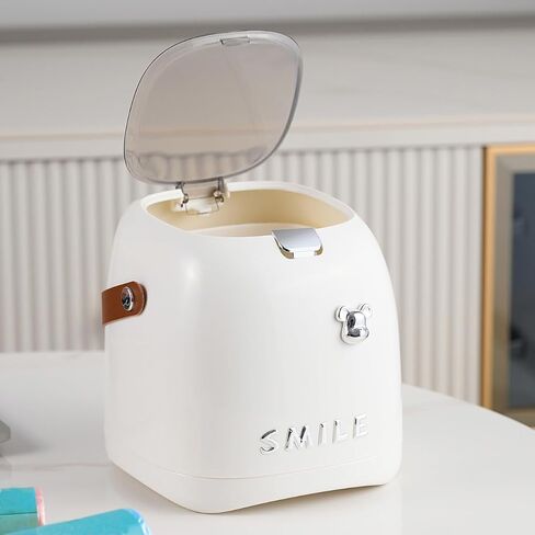 Plastic Trash can Creative Mini Desktop Trash can, with lid Small Home Office Cleaning Trash Button Desktop Storage bin, with 50 Trash Bags in Saudi Arabia