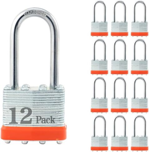 Laminated Steel Keyed Padlock,Keyed Alike Locks, Long Shackle Padlock,1-9/16"(40mm) Wide Body，Pack of 12,Ring Orange in Saudi Arabia