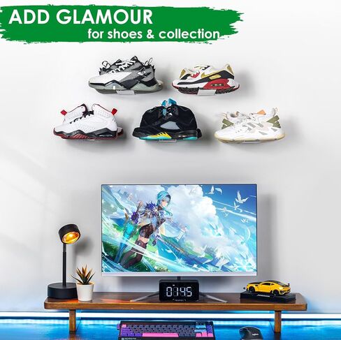 Shoe Floating Display Shelves Wall Mount Set of 5 - Sturdy Acrylic Levitating Sneakers Shelves - Easy to Install, Display Your Top Shoes… in Saudi Arabia