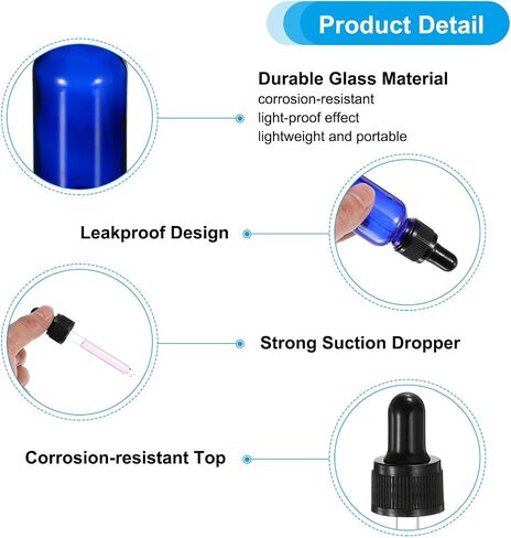PATIKIL 2ml Glass Dropper Bottle, 24Pcs Leakproof Essential Oils Sample Liquid Perfume Container with Eye Dropper for Storage Travel, Blue in Saudi Arabia